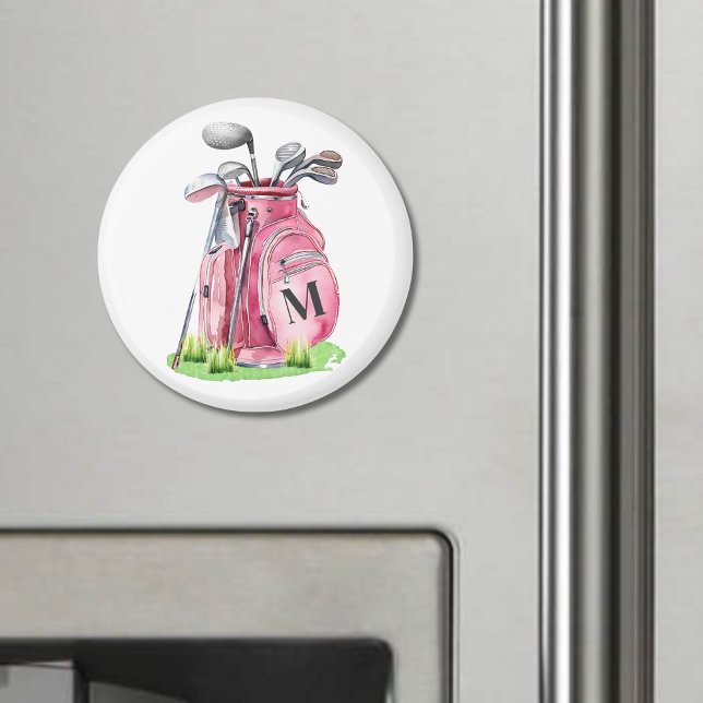 Aimant Sac de golf à monogramme rose (Pink Monogram Golf Bag magnet)