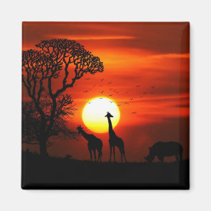 Aimant Safari Africain Sunset Animal Silhouettes