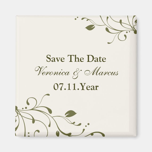 Aimant Sage Green Floral Decal Enregistrer l'aimant Date (Devant)