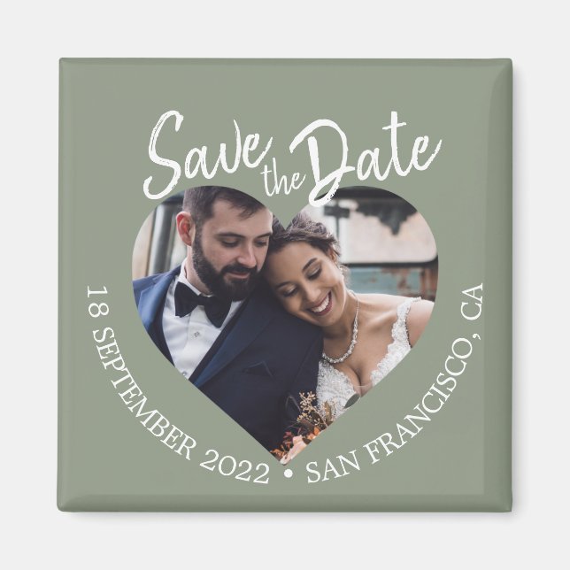 Aimant Sage Green Photo Modern Script Save the Date (Devant)