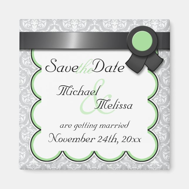 Aimant Sage & Grey Damask Enregistrer l'aimant Date (Devant)