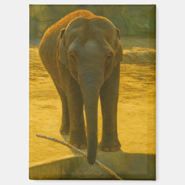 Aimant Sagesse des éléphants d'or - faune majestueuse (Recto)