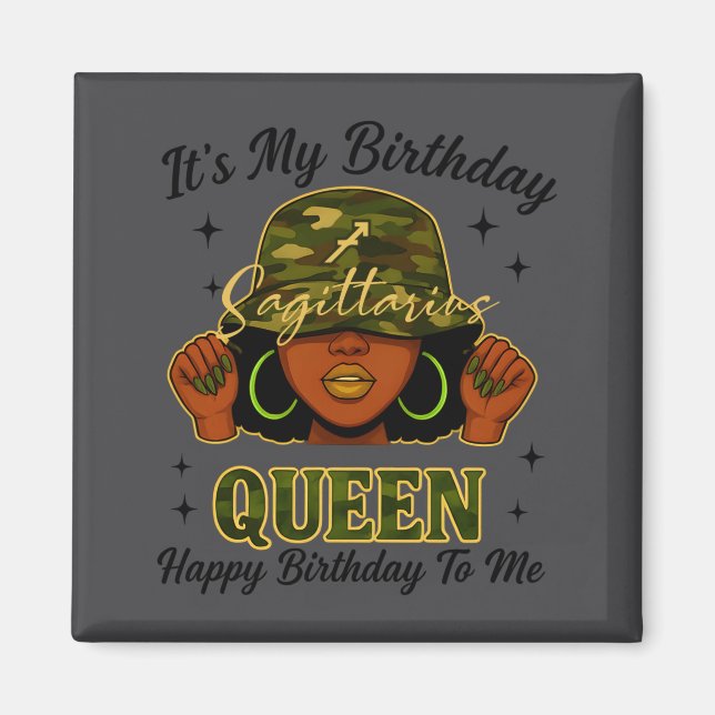 Aimant Sagittarius Queen Black Woman With Cap Camo It's M (Devant)