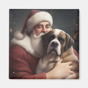 Aimant Saint Bernard avec le Père Noël Festif de Noël