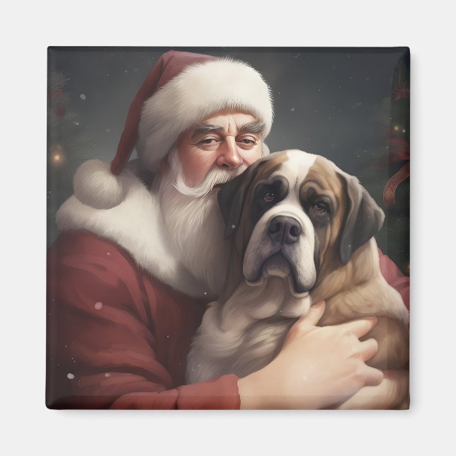 Aimant Saint Bernard avec le Père Noël Festif de Noël (Devant)