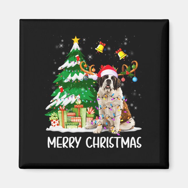 Aimant Saint Bernard Christmas Lights Tree Santa Xmas Paj (Devant)