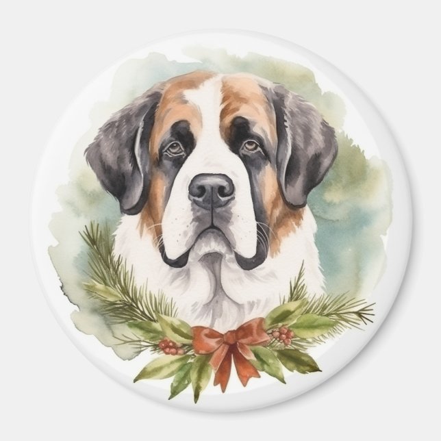 Aimant Saint Bernard Christmas Wreath Festive Pup (Devant)