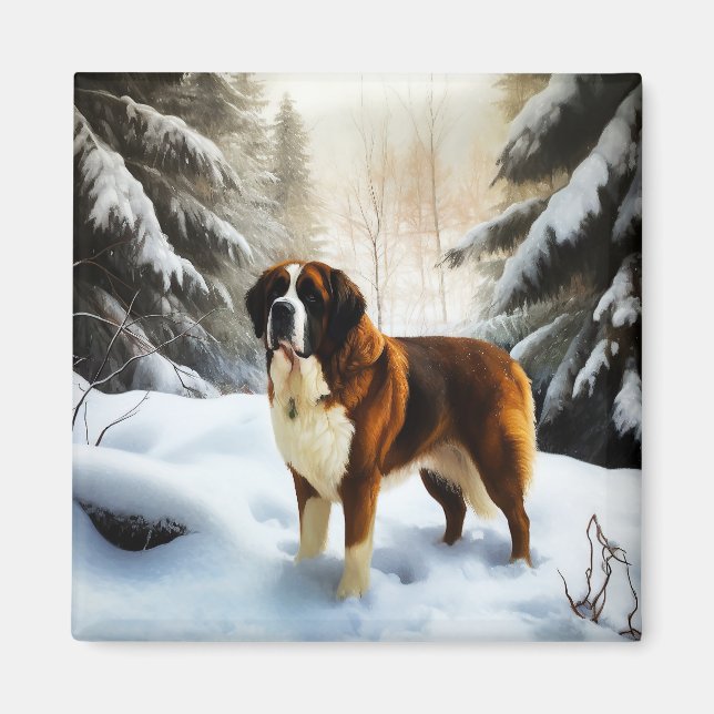 Aimant Saint Bernard Laissez Tomber la Neige Noël (Devant)