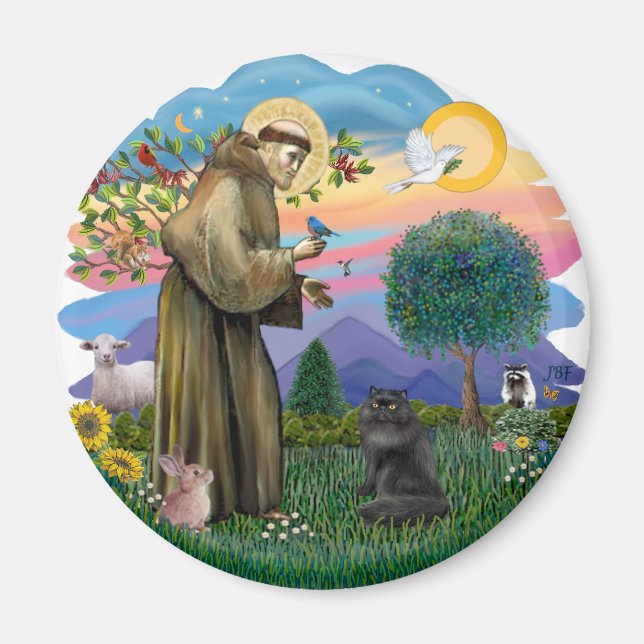 Aimant Saint François - Chat Persan noir (Devant)