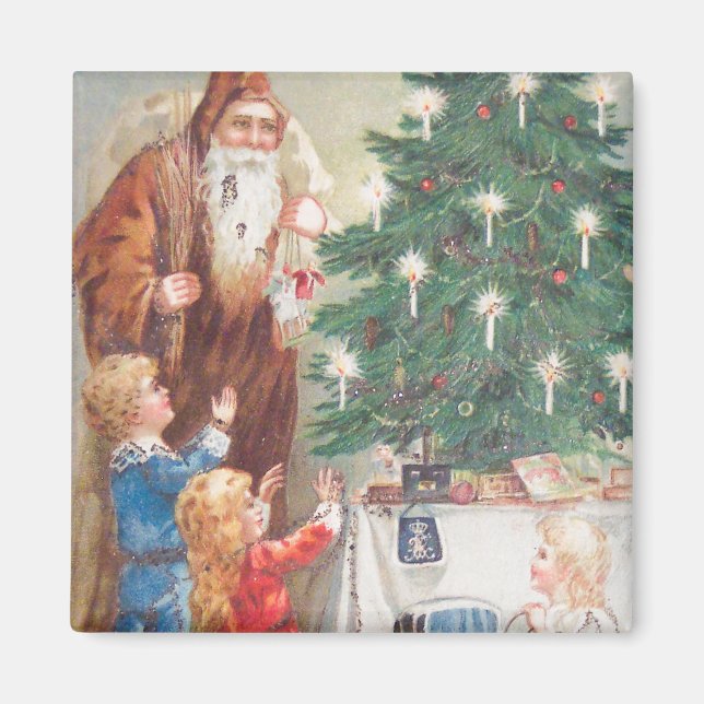 Aimant Saint Nicolas en Brown avec enfants Vintage (Devant)