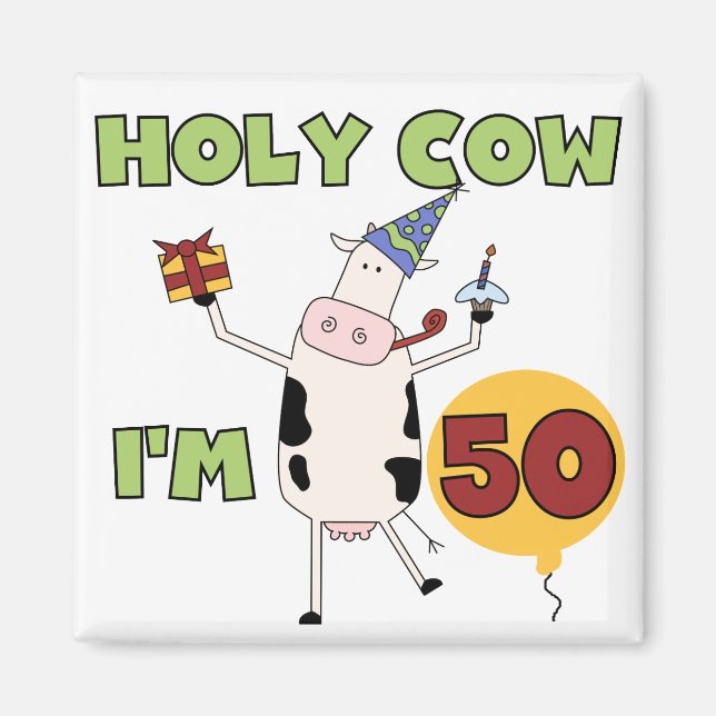 Aimant Saint Vache J'ai 50 t-shirts et cadeaux d'annivers (Devant)