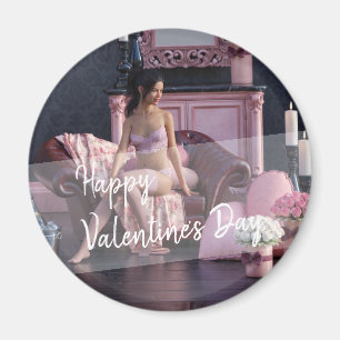 Aimant Saint Valentin Beauté en Lingerie sur le canapé