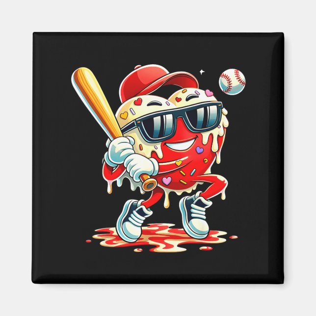 Aimant Saint-Valentin Cœur Baseball Drip Glace Garçons  (Devant)