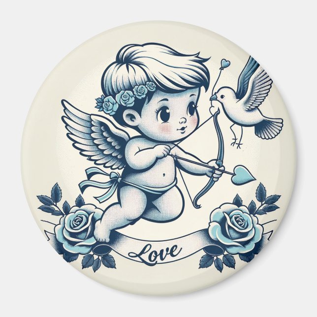 Aimant Saint Valentin cupide bleu (Devant)
