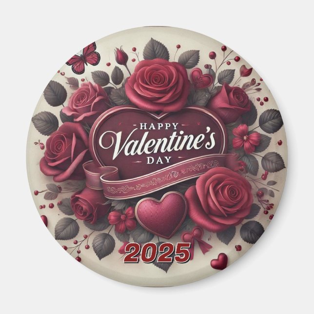 Aimant Saint Valentin Design avec Roses et coeur (Devant)