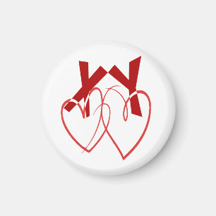 Aimant Saint Valentin deux mignons coeurs rouges amour