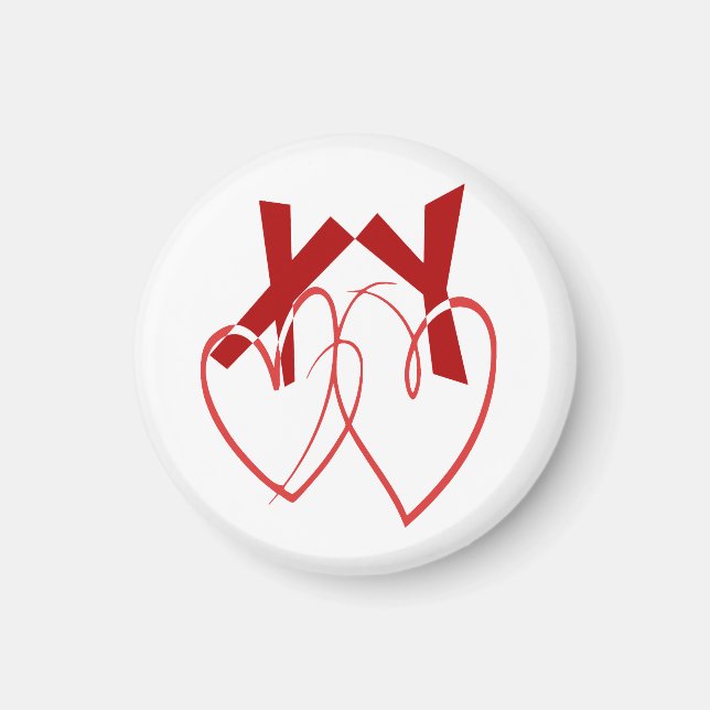Aimant Saint Valentin deux mignons coeurs rouges amour (Devant)