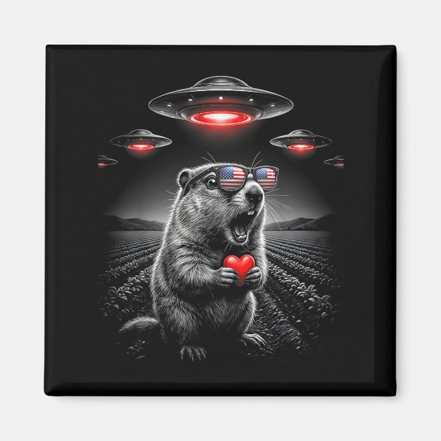 Aimant Saint-Valentin drôle de selfie de marmotte d'alien (Devant)