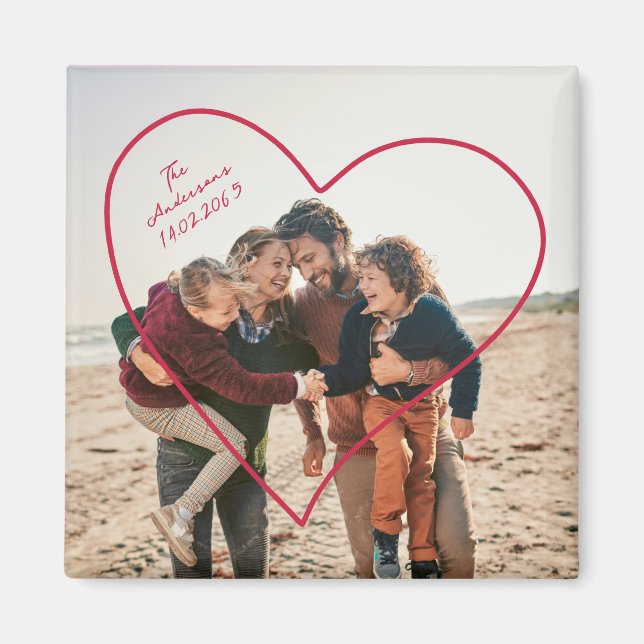 Aimant Saint Valentin Famille Photo Coeur (Devant)