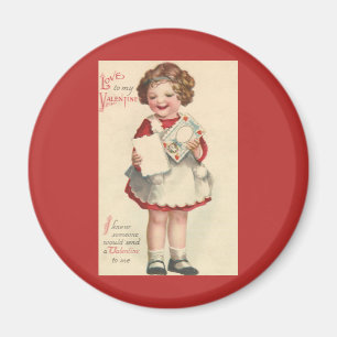 Aimant Saint Valentin mignon vintage, Fille avec lettre d
