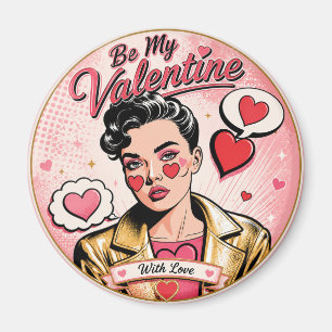 Aimant Saint-Valentin Pop Art avec Glamour Doré