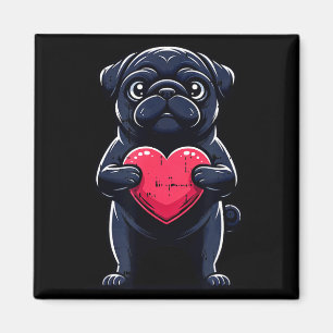 Aimant Saint-Valentin Pug Noir Cœur Drôle Maman Papa Chie