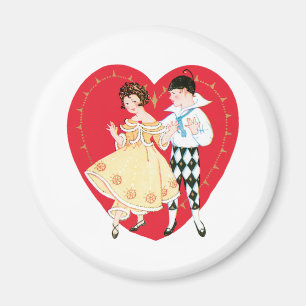 Aimant Saint-Valentin rétro, Arlequin et cœur vintage