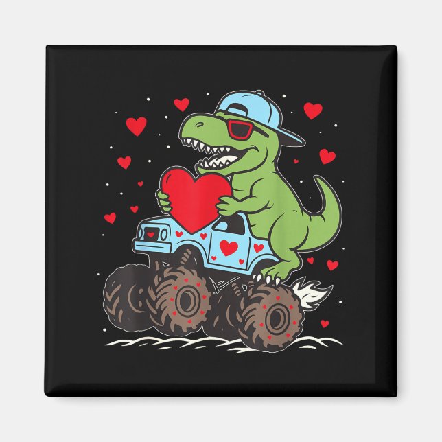 Aimant Saint-Valentin T Rex Conduisant Un Monster Truck D (Devant)