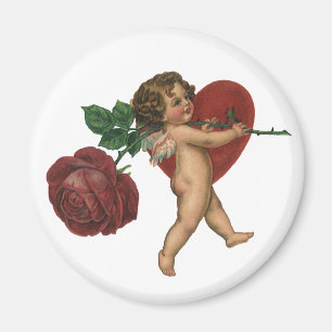Aimant Saint-Valentin victorien vintage Cherub et Rose