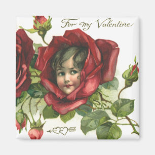 Aimant Saint Valentin victorienne vintage, Visages en Ros