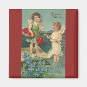 Aimant Saint-Valentin vintage, Angels Pêcher les coeurs