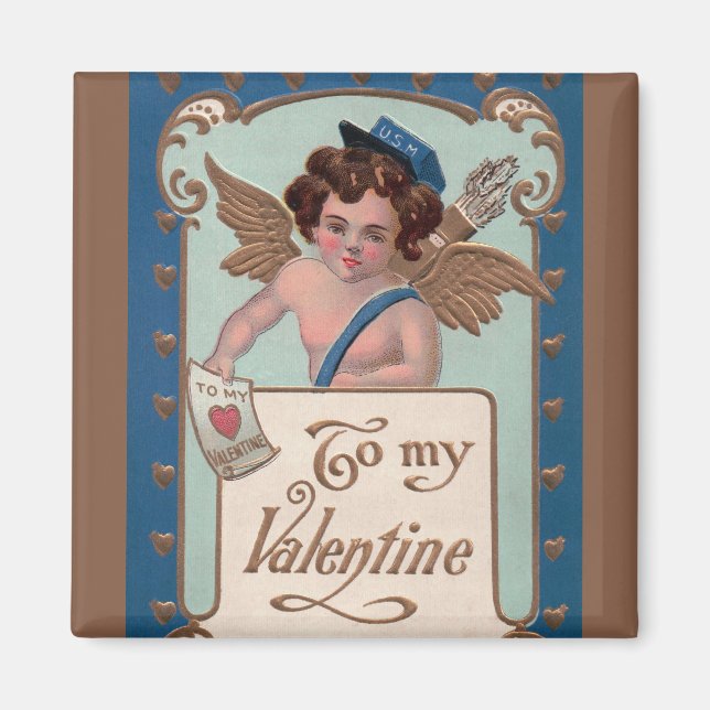 Aimant Saint-Valentin vintage, chérubin avec lettres d'am (Devant)