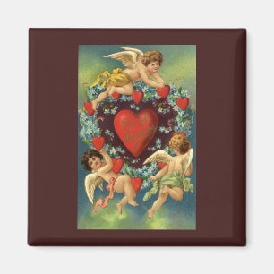 Aimant Saint-Valentin vintage, cœurs d'anges victoriens