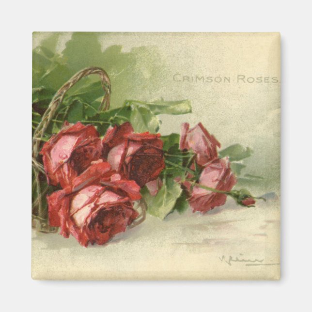 Aimant Saint Valentin vintage, Crimson Red Roses (Devant)