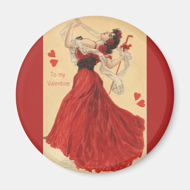 Aimant Saint-Valentin vintage, Dame de la danse Cœurs rou (Devant)