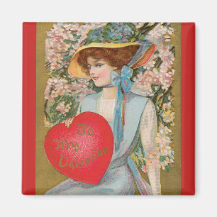Aimant Saint-Valentin vintage, Dame victorienne avec cœur