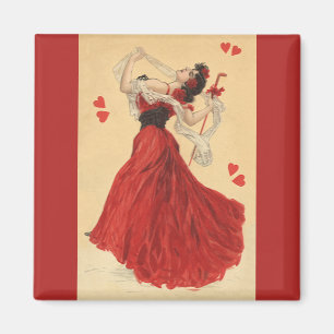 Aimant Saint Valentin vintage, Dancing Lady Red Hearts
