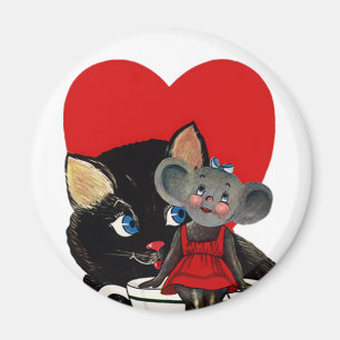 Aimant Saint-Valentin vintage, tasse de thé coeur chat so
