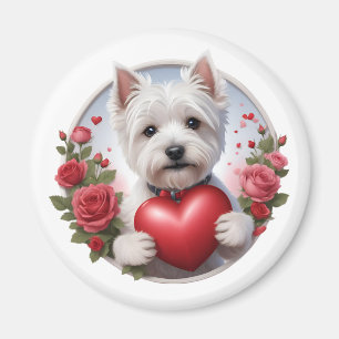 Aimant Saint Valentin Westie avec coeur