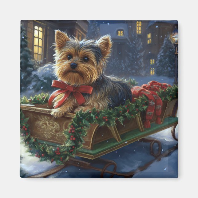 Aimant Saison de Noël du Yorkshire Terrier (Devant)