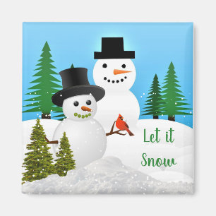Aimant Saison d'hiver Snowman Friends Let it Snow Frigo