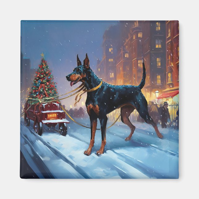 Aimant Saison Festive de Noël Doberman (Devant)