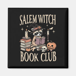 Aimant Salem Witch Book Club Halloween Raccoon Witch Lire