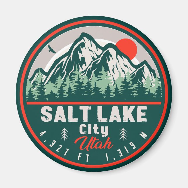 Aimant Salt Lake City Utah Retro Sunset Souvenirs 60s (Devant)