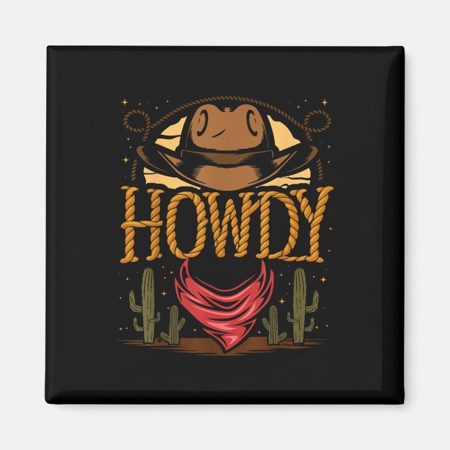 Aimant Salut Cowboy Graphique Vintage Cactus Western Camp (Devant)