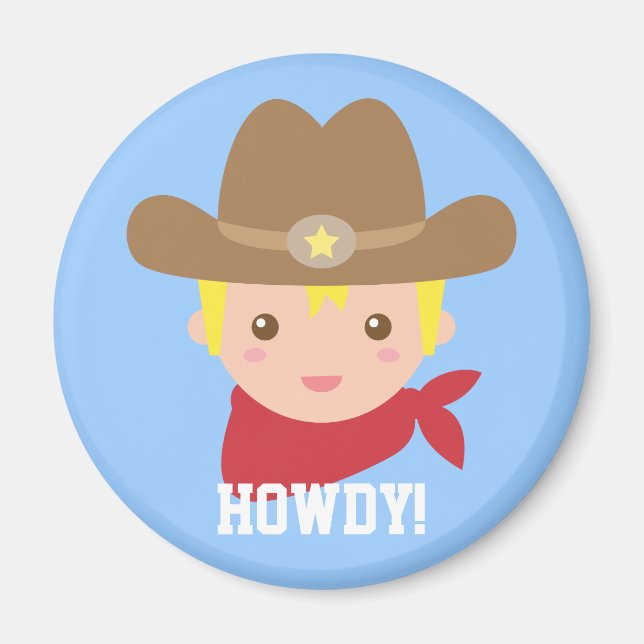 Aimant Salut, joli cow-boy pour les petits garçons (Devant)