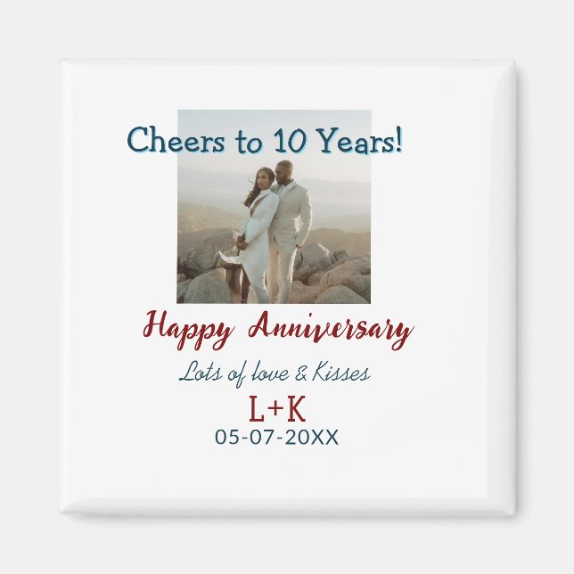 Aimant Salutations à 10 ans heureux anniversaire ajouter  (Devant)