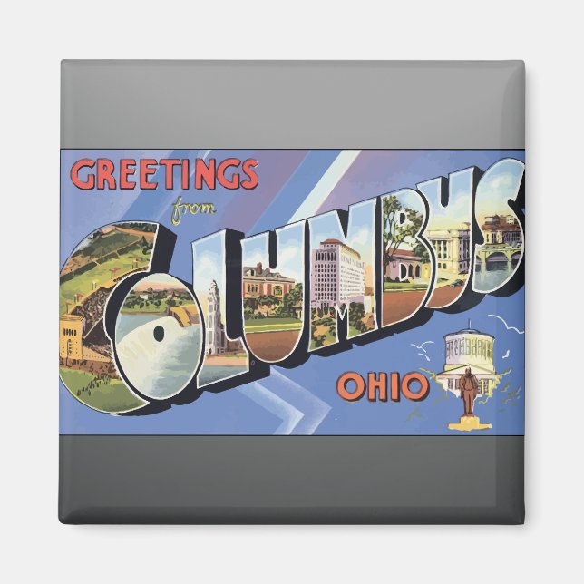Aimant Salutations De Columbus Ohio, Vintage (Devant)