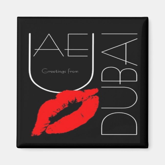 Aimant Salutations de Dubai UAE Red Lipstick Kiss (Devant)