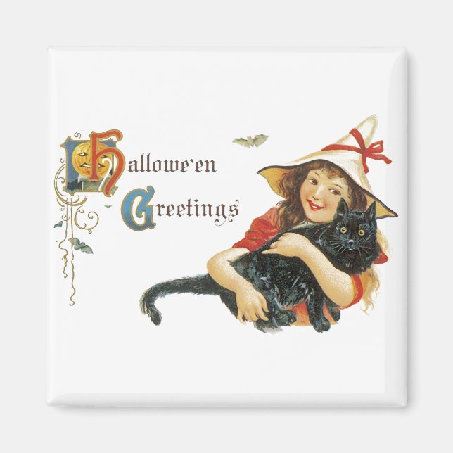 Aimant Salutations d'Halloween vintage (Devant)